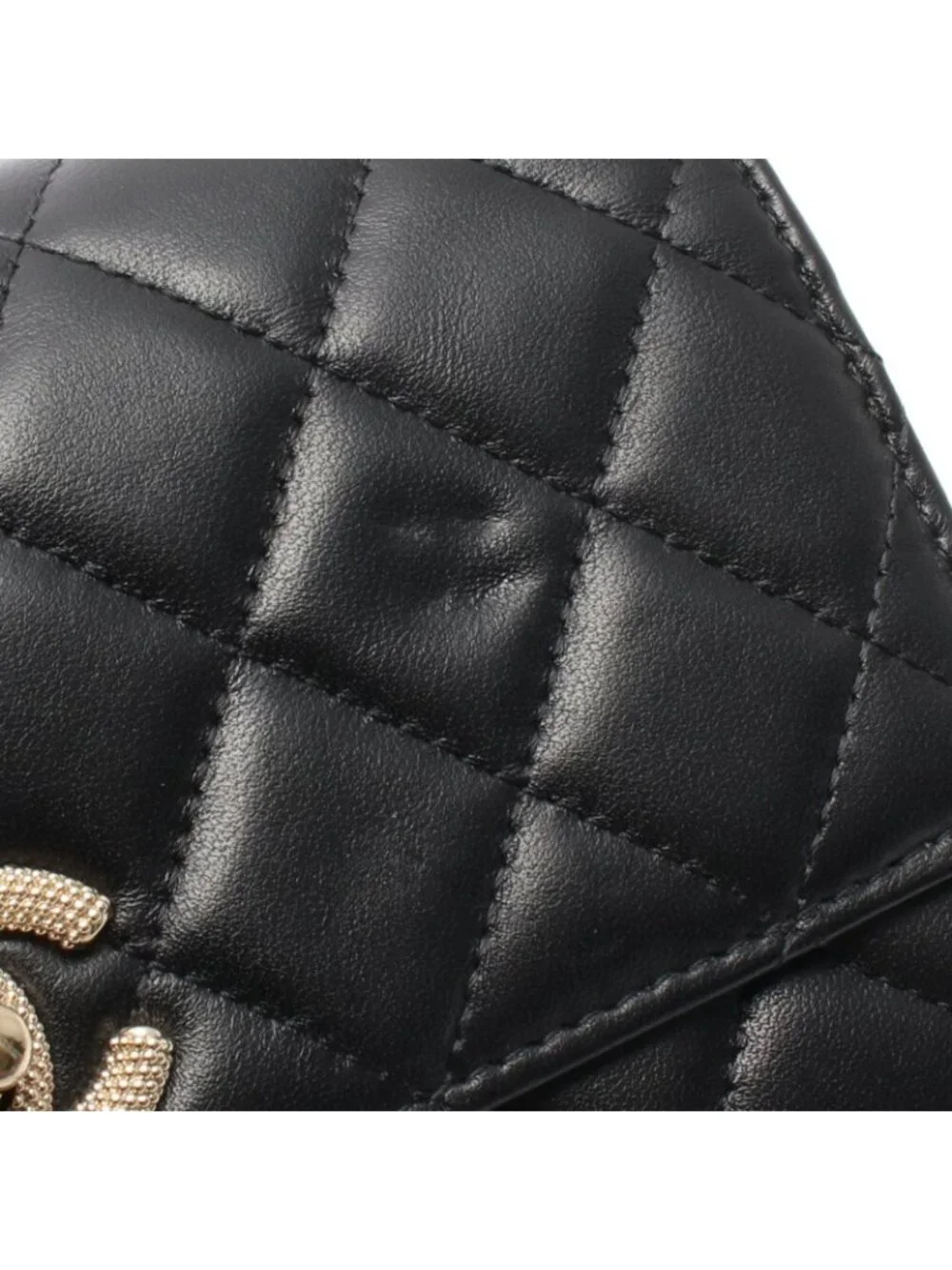 Chanel Shoulder Bag Quilted Chain Wallet Black Lambskin